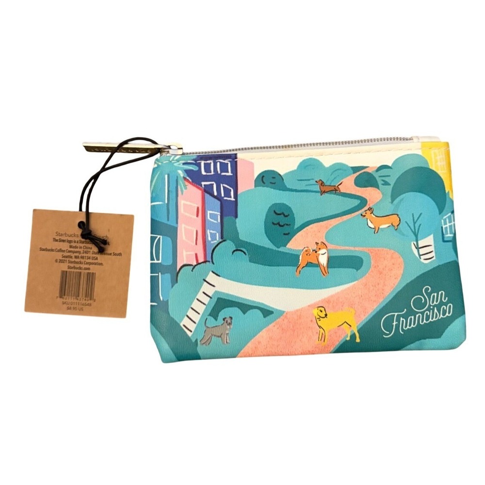 Starbucks San Francisco California Coin Purse Puppy Dog Park Zip Pouch Lmt Ed